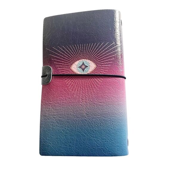 Eye Pink, Blue & Purple Color Faux Leather Reusable Travelers Notebook 8x4.5” - Picture 2 of 7